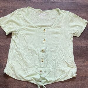 Warehouse Light Green Button-Front Tie-Hem Top